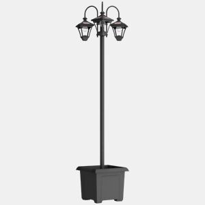 Outsunny Candeeiro Solar de Jardim com Floreiras 3 Cabeças Impermeável IP44 LigaçãoDesligamento Automático e Altura Ajustável Candeeiro Solar de Exterior LED para Terraço Pátio 52x52x185 cm Preto