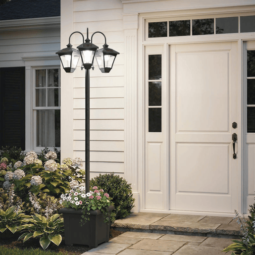 Outsunny Candeeiro Solar de Jardim com Floreiras 3 Cabeças Impermeável IP44 LigaçãoDesligamento Automático e Altura Ajustável Candeeiro Solar de Exterior LED para Terraço Pátio 52x52x185 cm Preto