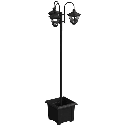 Outsunny Candeeiro Solar de Jardim com Floreiras 3 Cabeças Impermeável IP44 LigaçãoDesligamento Automático e Altura Ajustável Candeeiro Solar de Exterior LED para Terraço Pátio 52x52x185 cm Preto