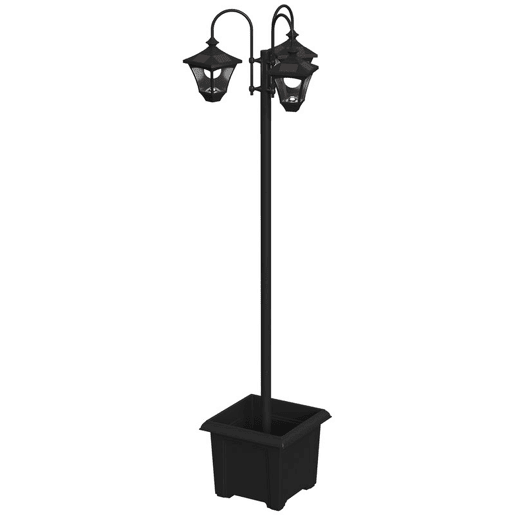 Outsunny Candeeiro Solar de Jardim com Floreiras 3 Cabeças Impermeável IP44 LigaçãoDesligamento Automático e Altura Ajustável Candeeiro Solar de Exterior LED para Terraço Pátio 52x52x185 cm Preto