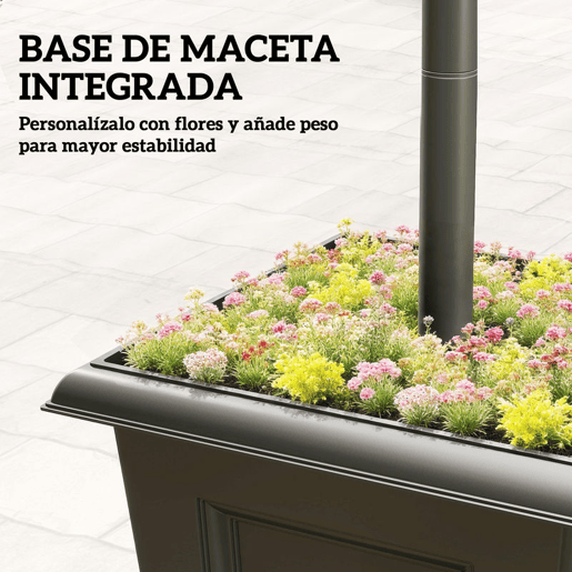 Outsunny Candeeiro Solar de Jardim com Floreiras 3 Cabeças Impermeável IP44 LigaçãoDesligamento Automático e Altura Ajustável Candeeiro Solar de Exterior LED para Terraço Pátio 52x52x185 cm Preto