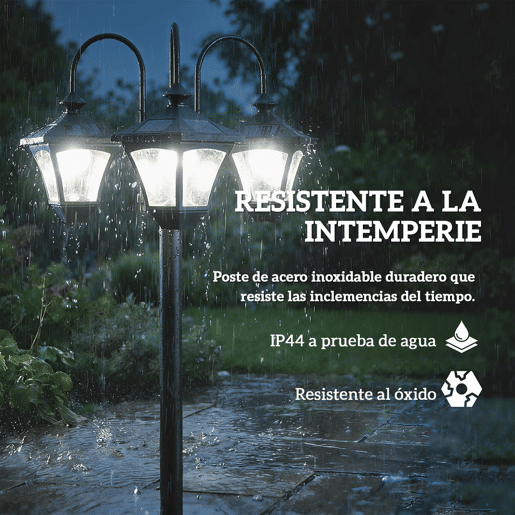 Outsunny Candeeiro Solar de Jardim com Floreiras 3 Cabeças Impermeável IP44 LigaçãoDesligamento Automático e Altura Ajustável Candeeiro Solar de Exterior LED para Terraço Pátio 52x52x185 cm Preto