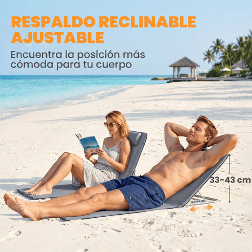 Outsunny Conjunto de 2 Esteiras de Praia Dobráveis Esteiras com Encosto Reclinável em 5 Níveis Apoio para Cabeça e Bolsa de Transporte 134x48x33-43 cm Cinzento
