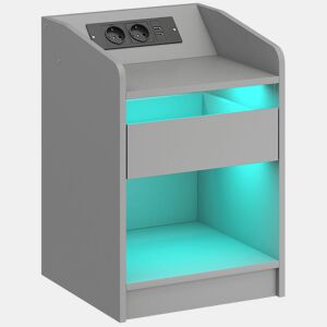 HOMCOM Mesa de Cabeceira com Luzes LED Mesa de Cabeceira com Gaveta Prateleira Estação de Carregamento Entrada USB e Controlo Remoto 40x40x58 cm Cinzento