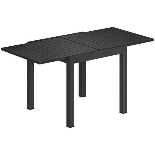 Outsunny Mesa de Jardim Extensível 80160x80 cm Mesa de Jantar Exterior Extensível Retangular de Alumínio com Superfície de Ripas de Efeito Madeira para 4-6 Pessoas para Pátio Terraço Preto