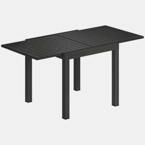 Outsunny Mesa de Jardim Extensível 80160x80 cm Mesa de Jantar Exterior Extensível Retangular de Alumínio com Superfície de Ripas de Efeito Madeira para 4-6 Pessoas para Pátio Terraço Preto