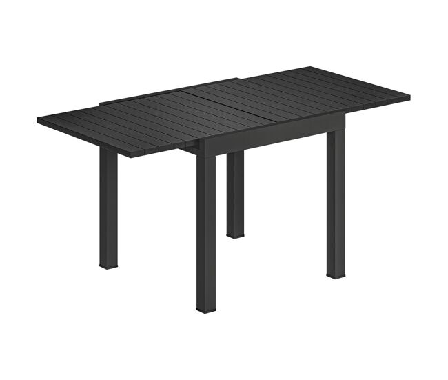 Outsunny mesa de jardín extensible 80/160x80 cm, mesa de comedor exterior extensible rectangular de aluminio, con superficie de lamas de efecto madera, para 4-6 personas, para patio, terraza, negro