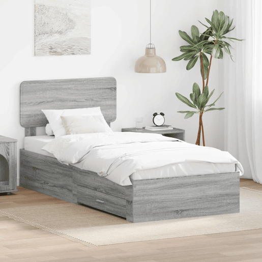 Estrutura de cama de solteiro para adultos de solteiro para adultos Cinza Sonoma 100 x 200 cm Madeira processada