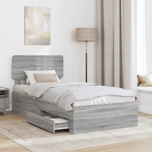 Estrutura de cama de solteiro para adultos de solteiro para adultos Cinza Sonoma 100 x 200 cm Madeira processada