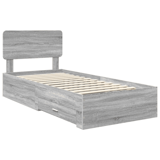 Estrutura de cama de solteiro para adultos de solteiro para adultos Cinza Sonoma 100 x 200 cm Madeira processada