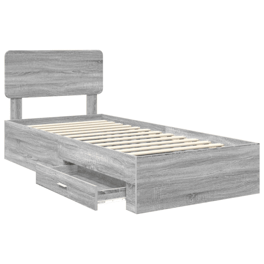 Estrutura de cama de solteiro para adultos de solteiro para adultos Cinza Sonoma 100 x 200 cm Madeira processada