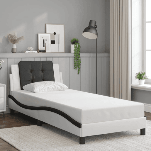 Estrutura de cama de solteiro para adultos com LED Zadar 80x200 cm brancopreto