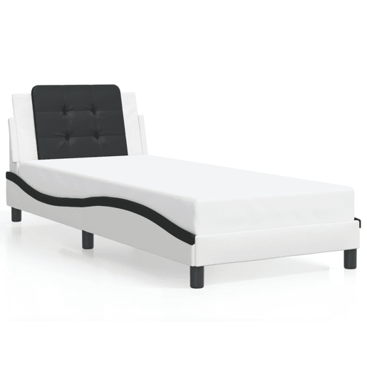 Estrutura de cama de solteiro para adultos com LED Zadar 80x200 cm brancopreto