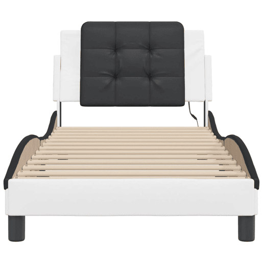 Estrutura de cama de solteiro para adultos com LED Zadar 80x200 cm brancopreto