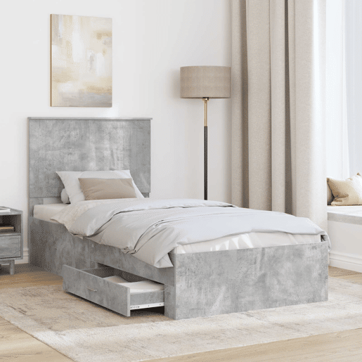 Estrutura de cama de solteiro para adultos Cinzento 90 x 190 cm Madeira processada
