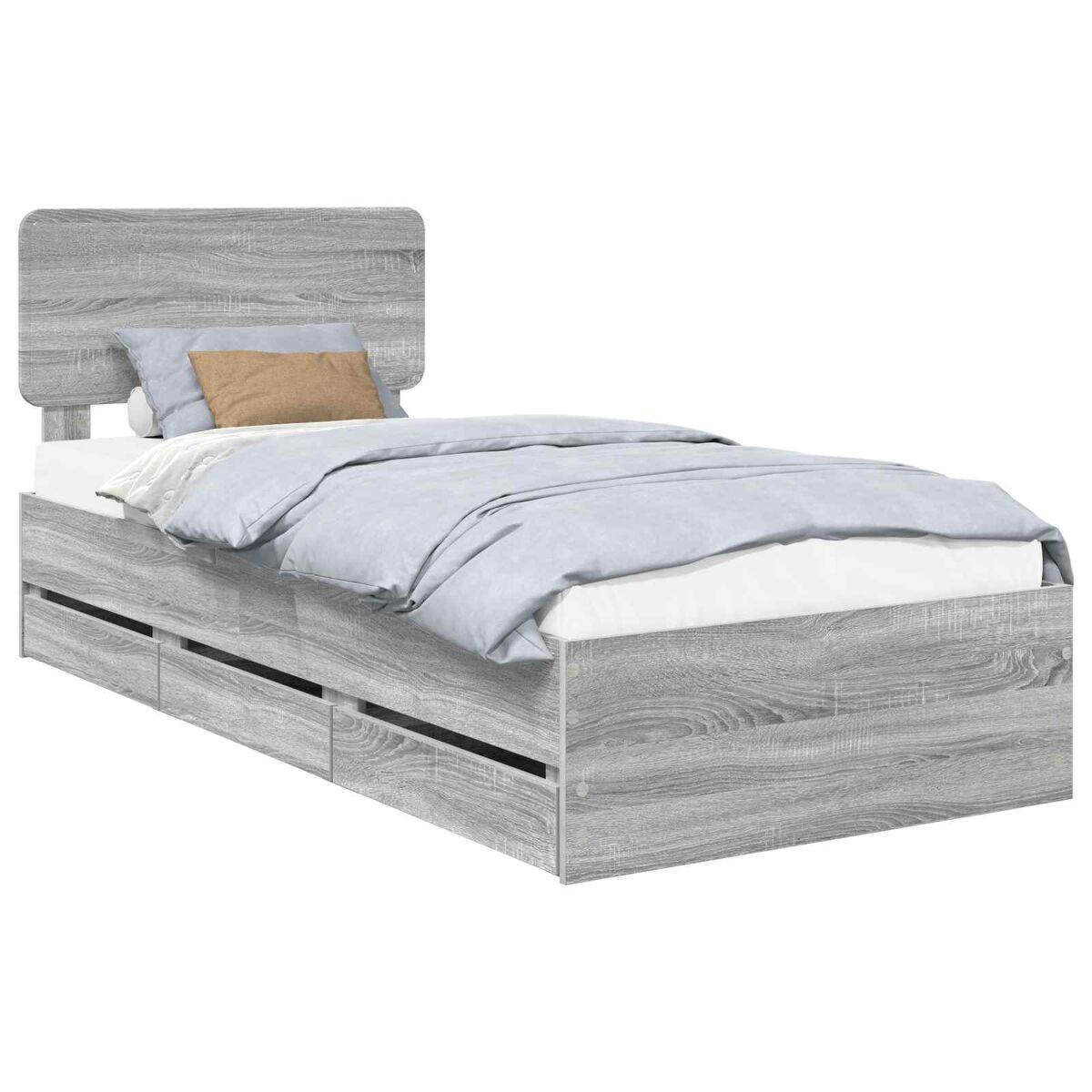 Estructura de cama individual para adultos 101x203 Roble/ Gris