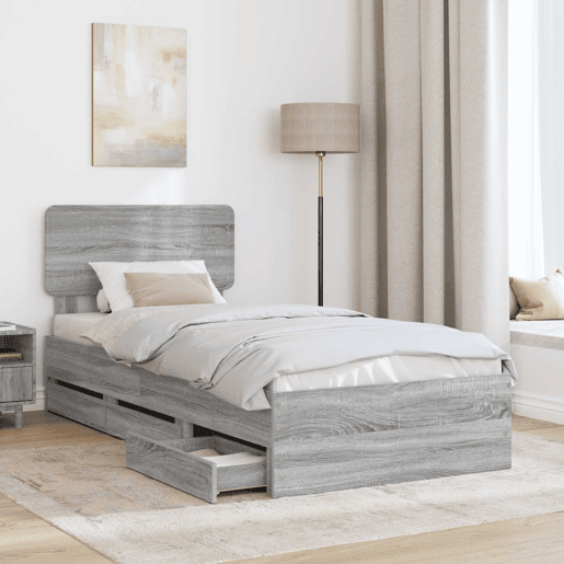 Estrutura de cama de solteiro para adultos com Cabeceira - Sonoma cinza 100 x 200 cm