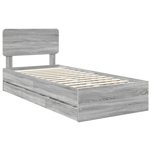 Estrutura de cama de solteiro para adultos com Cabeceira - Sonoma cinza 100 x 200 cm