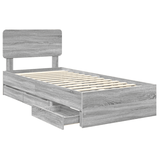 Estrutura de cama de solteiro para adultos com Cabeceira - Sonoma cinza 100 x 200 cm