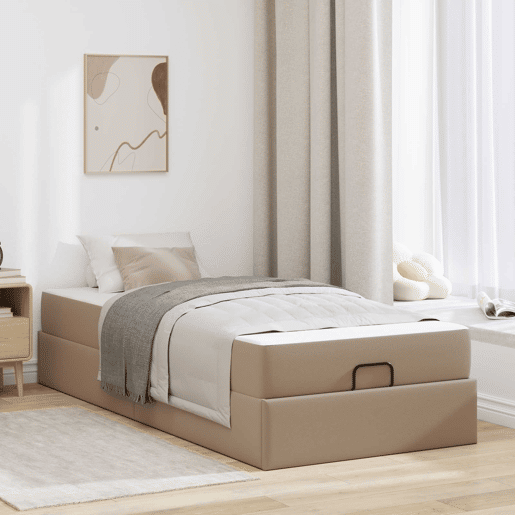 Estrutura de cama de solteiro para adultos com colchão com colchão 2 pcs Bronzeado PVC