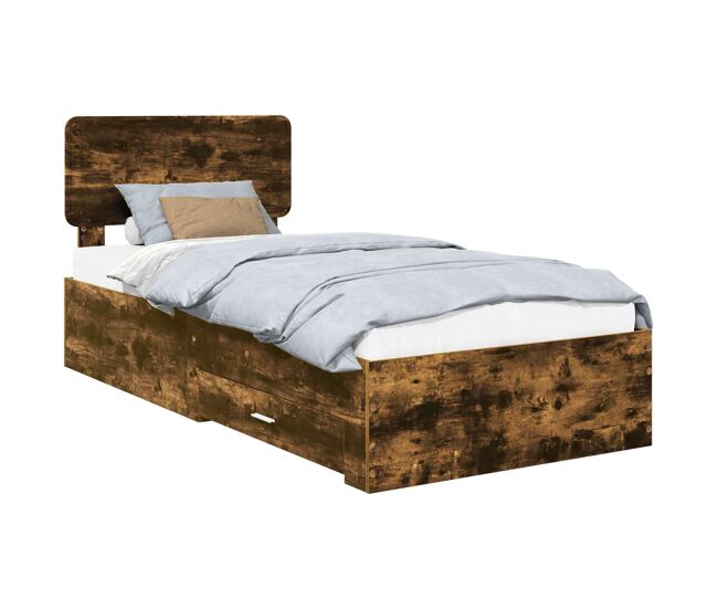 Estructura de cama individual para adultos con cabecera - roble ahumado 100 x 200 cm