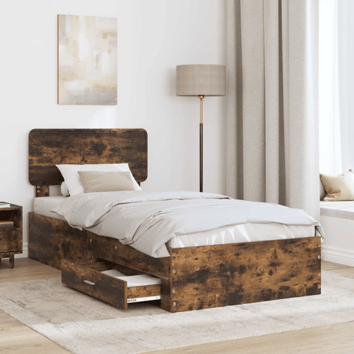 Estrutura de cama de solteiro para adultos com Cabeceira - Carvalho Defumado 100 x 200 cm