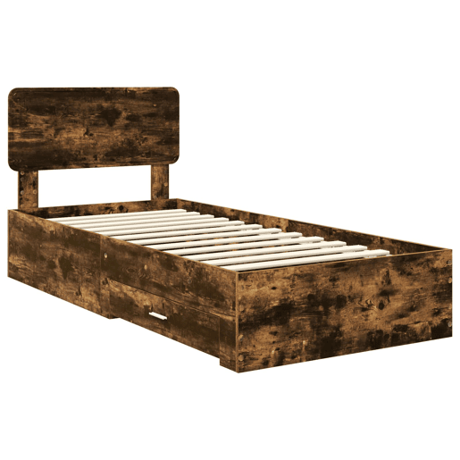 Estrutura de cama de solteiro para adultos com Cabeceira - Carvalho Defumado 100 x 200 cm