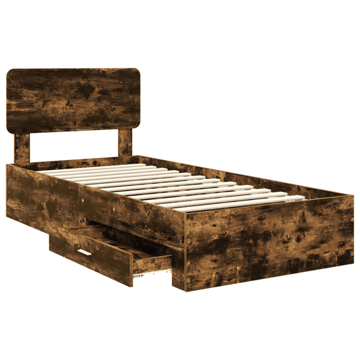 Estrutura de cama de solteiro para adultos com Cabeceira - Carvalho Defumado 100 x 200 cm