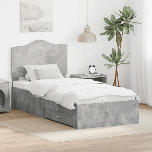 Estrutura de cama de solteiro para adultos - Cinzento 100 x 200 cm Madeira processada