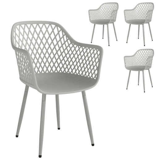 Outsunny Conjunto de 4 Cadeiras de Jardim Exterior Cadeiras Terraço com Encosto Diamante Assento em PP Apoios de Braços e Pés Metálicos para Terraço Varanda 56x51x84 cm Cinzento