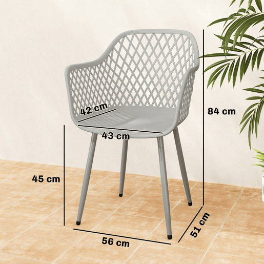 Outsunny Conjunto de 4 Cadeiras de Jardim Exterior Cadeiras Terraço com Encosto Diamante Assento em PP Apoios de Braços e Pés Metálicos para Terraço Varanda 56x51x84 cm Cinzento