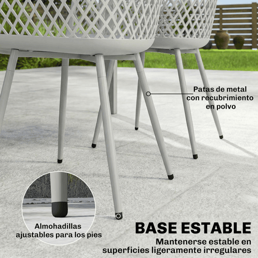 Outsunny Conjunto de 4 Cadeiras de Jardim Exterior Cadeiras Terraço com Encosto Diamante Assento em PP Apoios de Braços e Pés Metálicos para Terraço Varanda 56x51x84 cm Cinzento