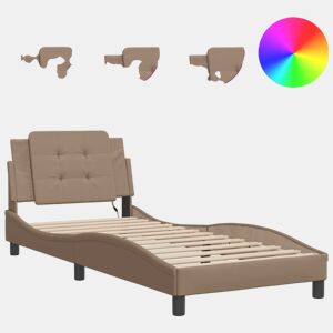 Estrutura de cama de solteiro para adultos com LED Zadar 80x200cm cappuccino
