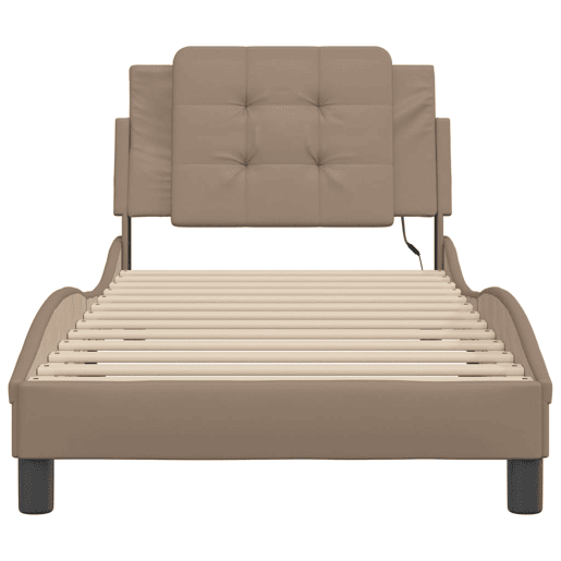 Estrutura de cama de solteiro para adultos com LED Zadar 80x200cm cappuccino