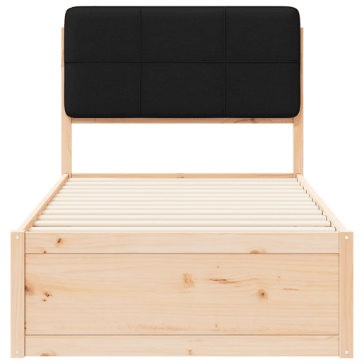 Estrutura de cama de solteiro para adultos com Cabeceira Estofada Preto 90 x 200 cm