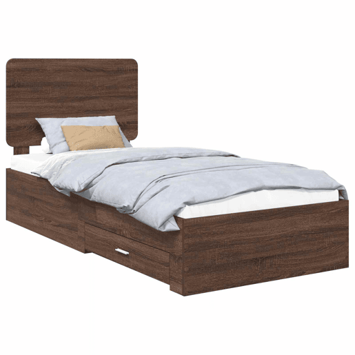 Estrutura de cama de solteiro moderno com cabeceira - Carvalho Marrom 75 x 190 cm