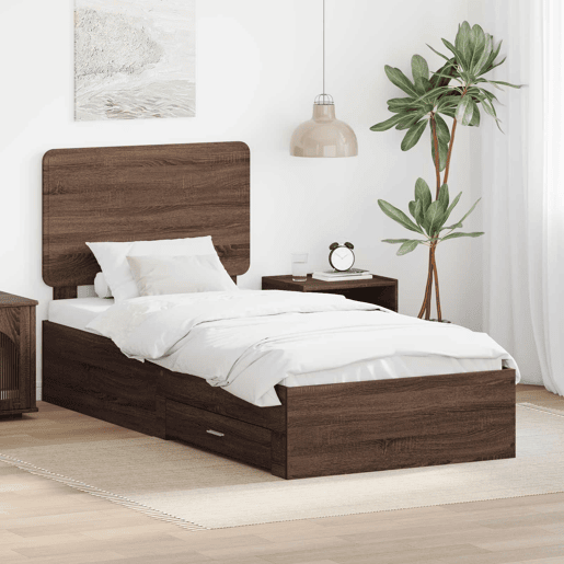 Estrutura de cama de solteiro moderno com cabeceira - Carvalho Marrom 75 x 190 cm