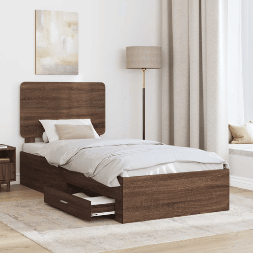 Estrutura de cama de solteiro moderno com cabeceira - Carvalho Marrom 75 x 190 cm