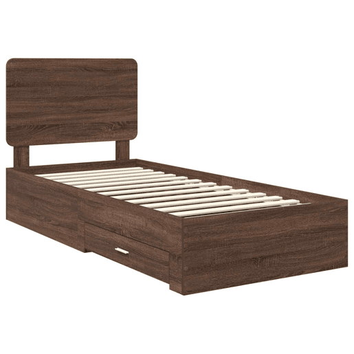 Estrutura de cama de solteiro moderno com cabeceira - Carvalho Marrom 75 x 190 cm