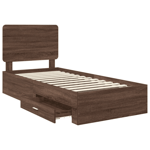 Estrutura de cama de solteiro moderno com cabeceira - Carvalho Marrom 75 x 190 cm
