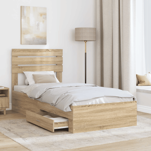Estrutura de cama de solteiro para adultos Manual Carvalho Sonoma e Prata 75 x 190 cm