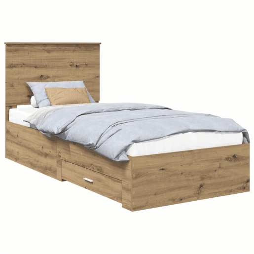Estrutura de cama de solteiro moderno com cabeceira - Carvalho Artesanal 90 x 190 cm