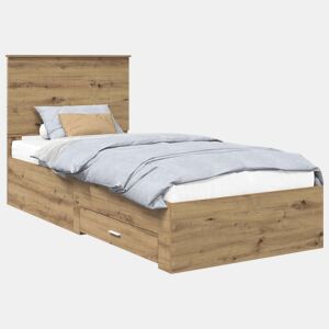 Estrutura de cama de solteiro moderno com cabeceira - Carvalho Artesanal 90 x 190 cm