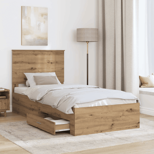 Estrutura de cama de solteiro moderno com cabeceira - Carvalho Artesanal 90 x 190 cm