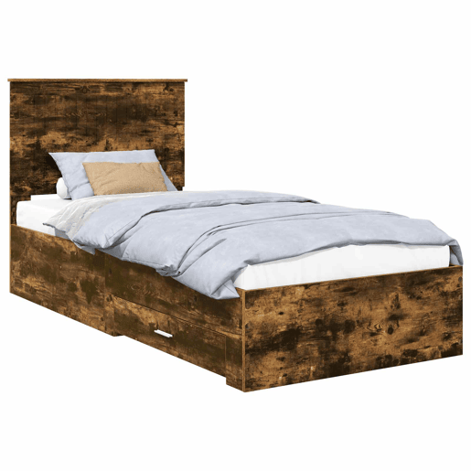 Estrutura de cama de solteiro para adultos com cabeceira Carvalho Defumado 90 x 190 cm