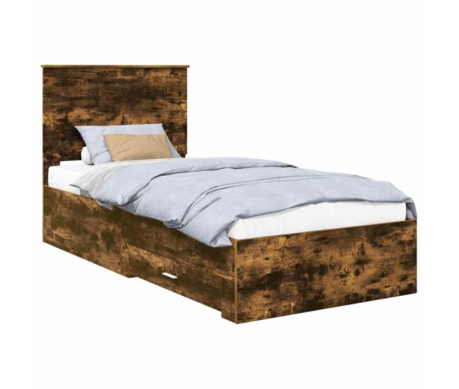Estructura de cama simple para adultos con cabecera - roble ahumado 90 x 190 cm