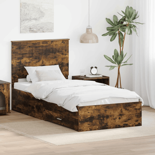 Estrutura de cama de solteiro para adultos com cabeceira Carvalho Defumado 90 x 190 cm