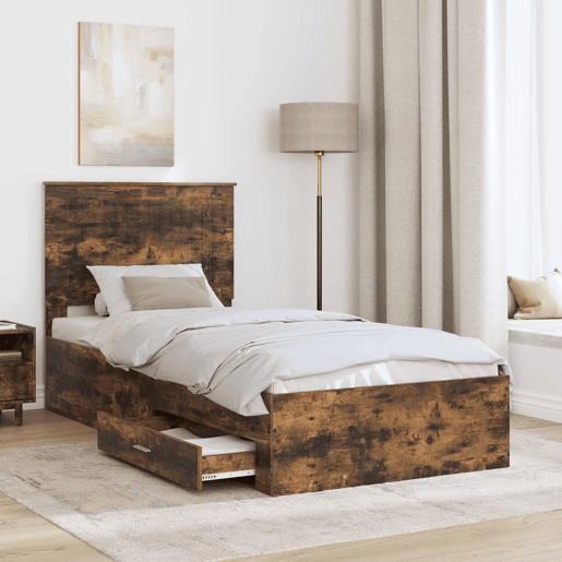 Estrutura de cama de solteiro para adultos com cabeceira Carvalho Defumado 90 x 190 cm