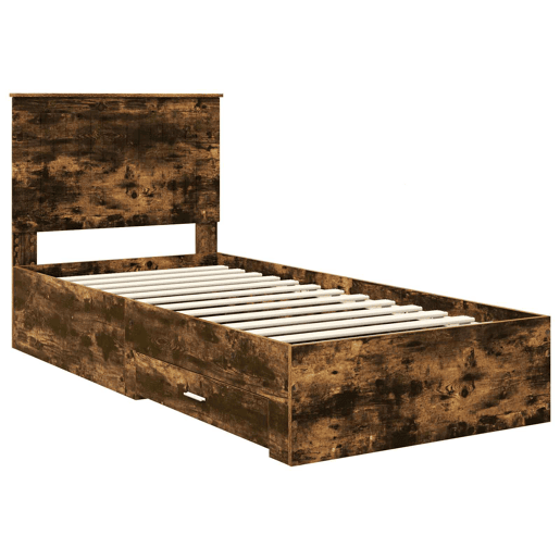 Estrutura de cama de solteiro para adultos com cabeceira Carvalho Defumado 90 x 190 cm