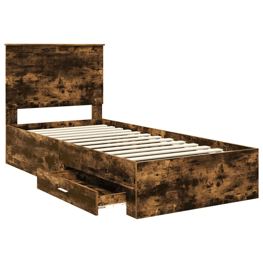 Estrutura de cama de solteiro para adultos com cabeceira Carvalho Defumado 90 x 190 cm